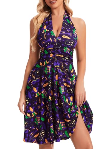 Image of Women's Summer Sundress- 2025 Sexy Halter Sleeveless Spring Boho Elastic Waist Ruffle Mini Dress