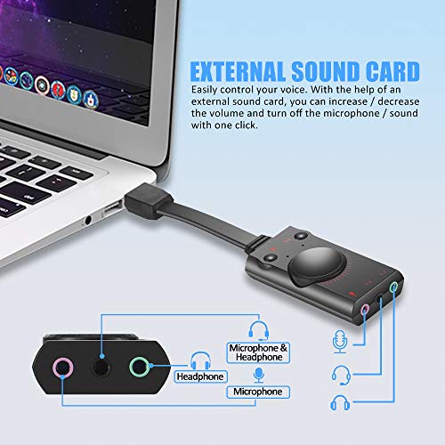 External USB Sound Card, PHOINIKAS USB to Audio Jack Adapter with 3.5mm Headphone and Microphone Jack, Volume Control, Stereo Sound Card Plug Play, for Windows, Mac, Linux, PC (3-in-1, Black) - Thumbnail 6