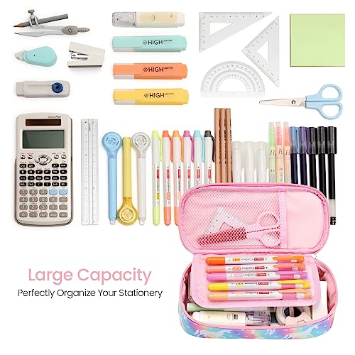 Image of Cambond Pencil Case for Girls - Cute Pencil Cases for Kids Teen Girls Big Capacity Pencil Box Special Pencil Pouch for School with Personalized Letter Cards and Slot, Rainbow Unicorn