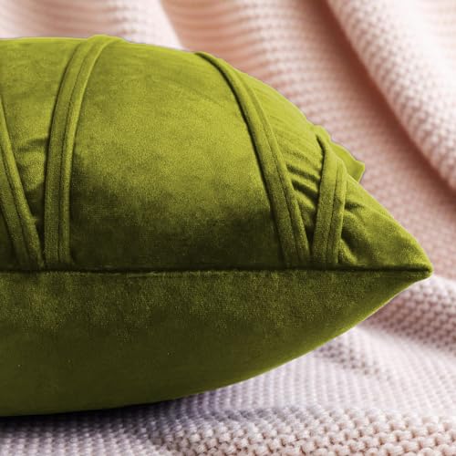 Image of Khooti Velvet Striped Cushion Cover Pack of 1-16 inchX16 inch /41X41 Cm | Olive | Soft Pillow Covers Cushion Case for Sofa Bedroom Livingroom Chair Car, Cushion Cover with Zig Zag Pattern