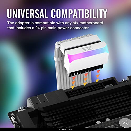 EZDIY-FAB ATX 24-pin 90 Degree Power Connector Adapter 5V 3 Pin ARGB Rainbow Female to Male Power Adapter for Computer Motherboard ATX Power Supply- White-1 Pack - Image 7