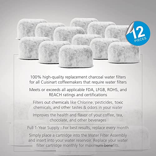 12 Pack Replacement Charcoal Water Filters for All Cuisinart Coffee Machines - Cuisinart Compatible (NOT KEURIG) Filters Fit Both Newer & Older Models Cuisinart Coffee Makers
