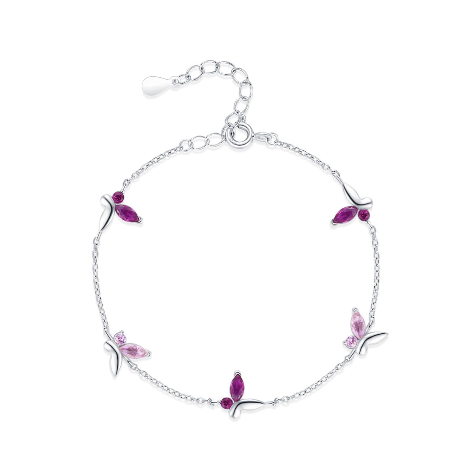 Pulsera de Navidad para mujer, 0,8 quilates, amatista, mariposa, pulseras ajustables para mujer, oro blanco de 9 K, 14 quilates, 18 quilates, PT950