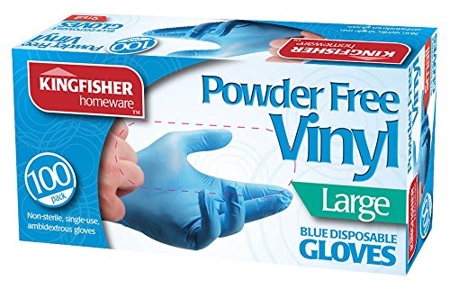 Kingfisher Powder Free Vinyl Gloves, Blue, Large - Pack of 100