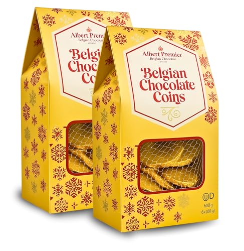 Monedas de Chocolate 600g - Albert Premier Belgian Chocolate Coins - Para Regalo, Navidad, Cumpleaños y Fiestas - Monedas de (50cts, 1€ y 2€) - Pack Laborawi (2 x 600)
