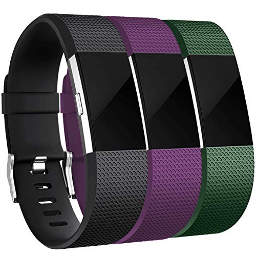 Maledan Bands Replacement Compatible with Fitbit Charge 2, 3-Pack, Small Plum/Green/Black