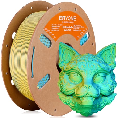 Image of ERYONE Matte Tri Color PLA Filament 3D Printer 1.75mm + /- 0.03mm, Multicolor Filament Tricolor PLA 1KG(2.2lbs) Cardboard Spool, Vibrant Green & Lemon Yellow & Aqua Blue
