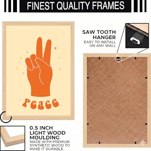 Image of BLINKART Peace Orange Aesthetic Modern Art Walls With Frame | Natural Wood Texture | Living Room Bedroom Office Wall Decoration | Poster Home Decor Frames Wall Bedroom | 12x8 Inches (D76)