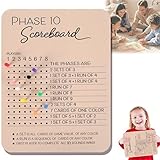 Generic Phase 10 Score Board, 2025 New Wooden Score Sheets with 8 Colored Pegs for Phase 10 Card Game, Classic Family Adults Board Card Games Night Table ScoreBoards