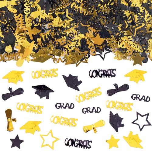 Alynta Gold and Black Graduation Confetti 2000Pcs 2.1oz Class of 2026 Graduation Table Confetti Congrats Grad Table Confetti for Table Gift Bags Cards Grad Decorations