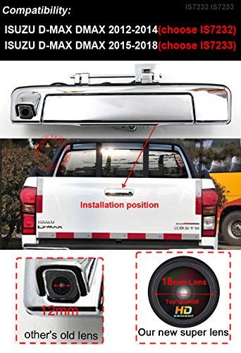 HD Auto Vehicle Car Van IP68 1280Pixels 170° Trunk Handle Button Tail Gate Rear View Reversing Backup Camera Parking Aids System Compatible with Isuzu D-MAX (NO.IS7232(240mm)) - Image 2