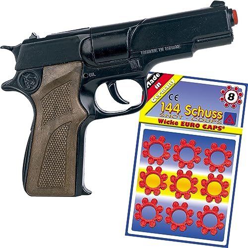 Polizei Deko-Requisite Schwarz 17 cm inkl. 144 Schuss Kostüm-Zubehör für Erwachsene