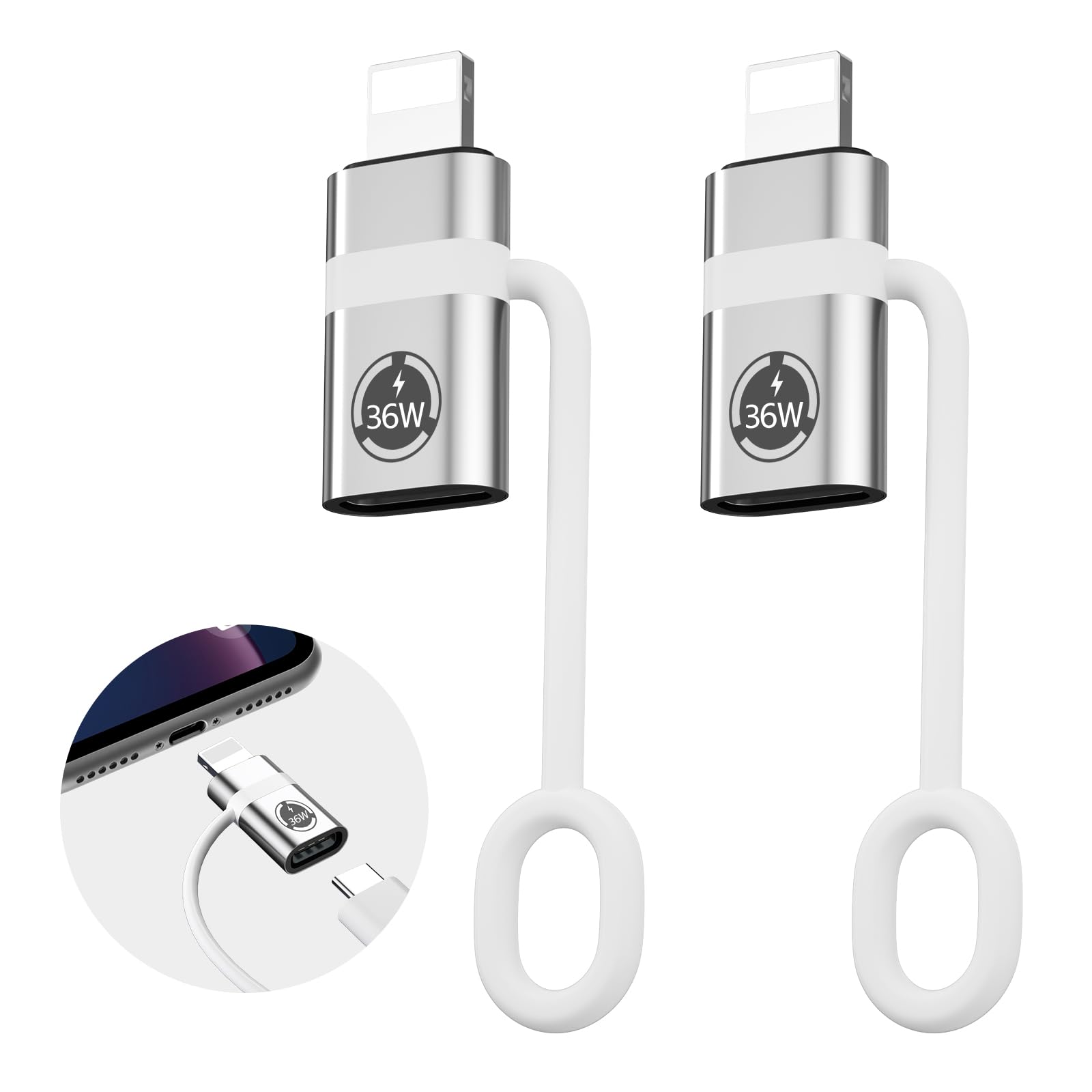 USB C to Lig-htn-ing Cable Adapter,Support PD36W Fast Charging Compatible with Phone Pad AirP-ods,with Anti-Lost Holder - 2 Pack，It Does not Support