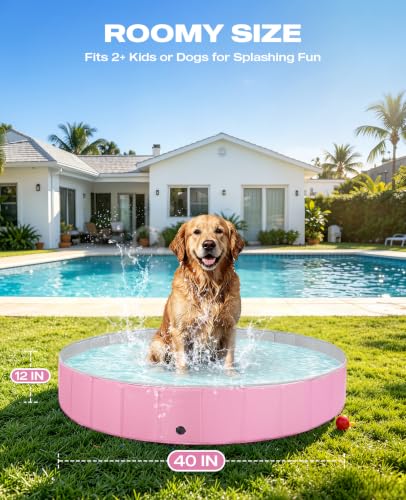 Image of Jecoo Dog Pool for Large Dogs Kiddie Pool Hard Plastic Foldable Dog Bathing Tub Portable Outside Kids Swimming for Pets and Dogs Outdoor Backyard