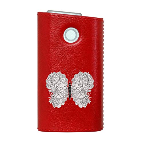 glo グロー グロウ 専用 レザーケース レザーカバー タバコ ケース カバー 合皮 ハードケース カバー 収納 デザイン 革 皮 RED レッド 蝶 フラワー シック 009761