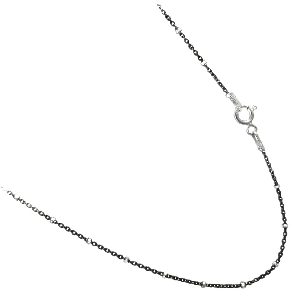 JOSCO Black Rhodium Plated Over Sterling Silver Rolo Styled Chain with Silver Beads Necklace. 16 to 36 Inches