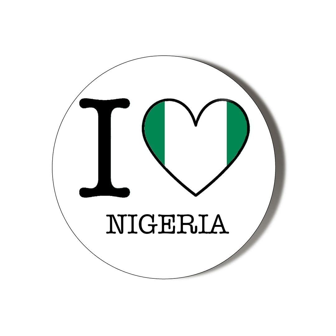 Gift Insanity White I Love Nigeria Flag Heart Shaped Design 38Mm Round Fridge Magnet