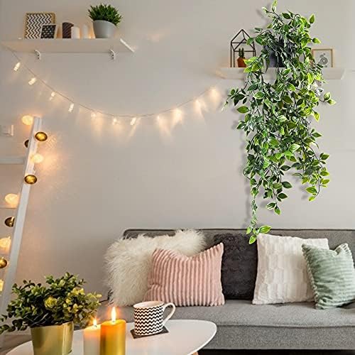 MARTHA&IVAN Fake Plants Artificial Hanging Plants Trailing Potted Plants Indoor (Hanging ivy plant-black potted-1 pack)