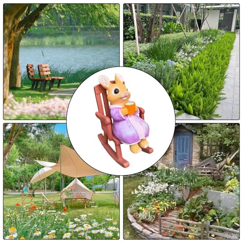 Statue de lapin sur chaise à bascule pour embellir votre terrasse et vos buissons printaniers - 5