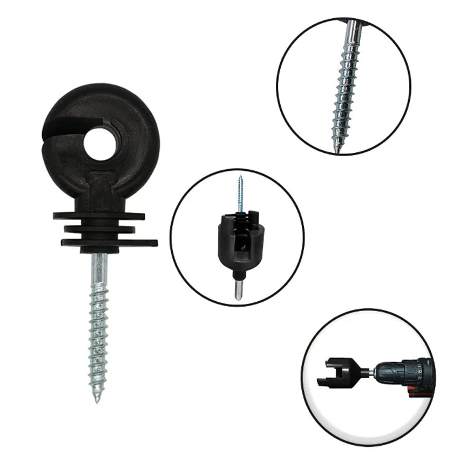 Isolatori per Recinto Elettrico 5-30 Pezzi di isolatore for Traliccio Elettrico Nero for Recinzione, Anello Isolante a Vite for pascoli, Forniture for l'allevamento di recinti(30pcs)