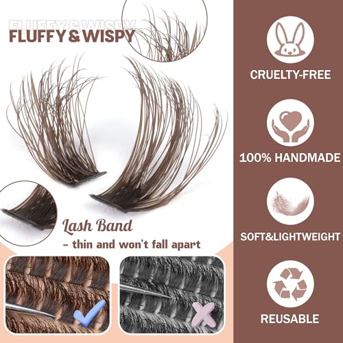 Image of Brown Lash Clusters 320 Pcs Lash Extension Kit DIY Eyelash Extensions Kit Natural Look Cluster Lashes D 8-16 MM Mixed Lash Bond and Seal Lash Tweezers for Lash Clusters Kit DIY at Home