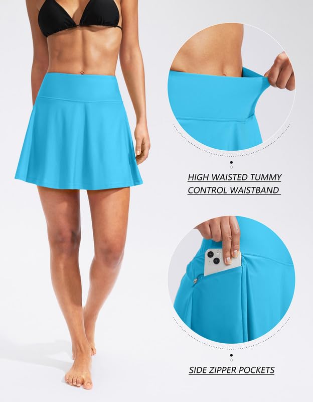 Image of Kayrth Women's High Waisted Swim Skirt with Zipper Pockets Tummy Control Bathing Suit Swimsuit Tankini Bottoms