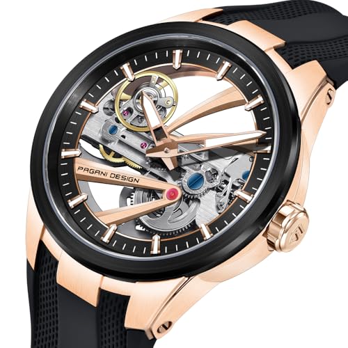 Pagani Design YS030 - Reloj mecánico automático para hombre, esfera de esqueleto, acero inoxidable, impermeable, deportivo, 10 bar, reloj casual de lujo para hombre, Oro negro., Clásico
