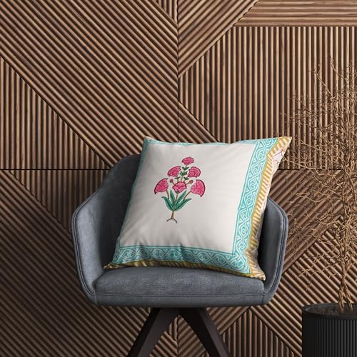 Image of BLOCKS OF INDIA Hand Block Printed Cotton,300 TC Cushion Cover (16 X 16 Inches) (Cushion 4), Multicolor