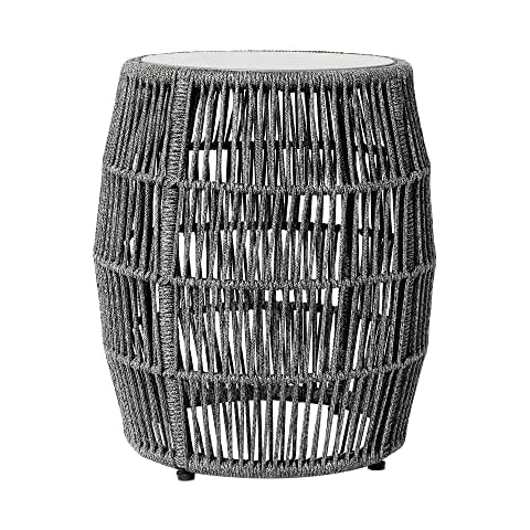 Armen Living Emory Indoor/Outdoor Stool End Table, Standard, Grey Cover