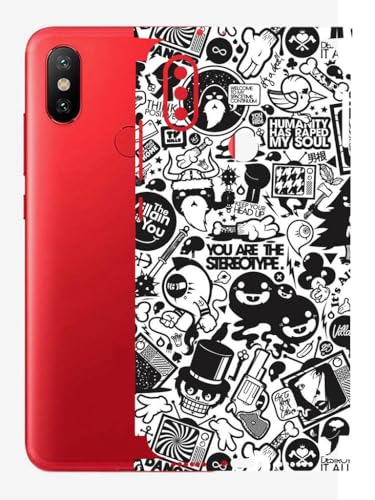 Image of AtOdds - Full Body Back Screen Guard Protector Film - Lamination Wrap Skin Sticker Compatible with Xiaomi Mi A2 | Scratchproof Matte Finish (Design -B&W Graffiti)