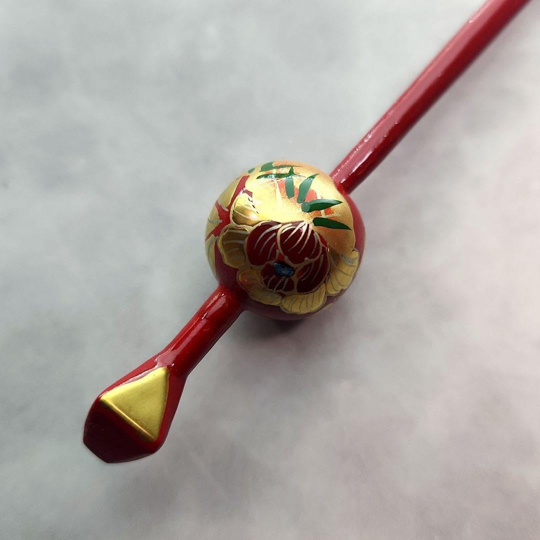 Amazon.co.jp: 漆塗り 玉かんざし 簪 赤漆 金蒔絵 牡丹 芍薬 106 和装  