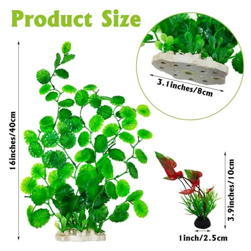 Image of Hamiledyi 2 Pcs Large Aquarium Plants with 2 Pcs Small Artificial Seaweed Plants, 16 Inch High Artificial Plants Decoration, Fish Tank Decor Plastic Plants, Perfect for Aquarium Decor(Green)