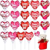 Gemscream 24 Pcs Valentine‘s Day Balloons Self Inflatable Heart Balloons with Bow Rod 4 Inch Valentine Decoration for Wedding Birthday Engagement Party Supplies