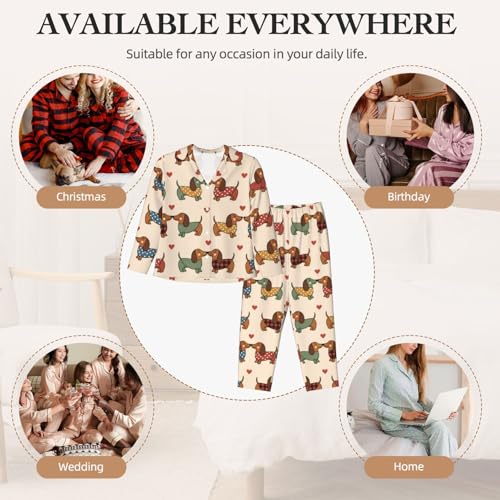 Image of Women'S Long Sleeve Pajama Set Soft Loungewear Button-Down Top & Elastic Waist Pants S- 2XL