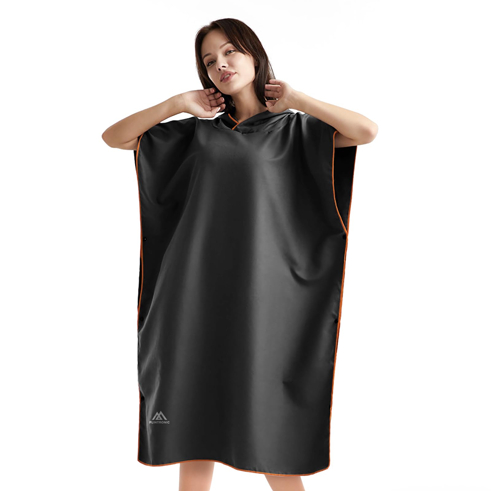 flintronic Poncho Surf, 110 * 80 cm, Poncho Toalla de Microfibra para Adultos con Capucha, Secado Rápido y Ligero Portátil, Playa Toalla para Hombre y Mujer, para Surf, Surfista, Nadadore, Negro