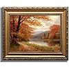   KBKBART-Gold-Framed-Canvas-Wall-Art-for-Living-Room-Vintage-Fall-Landscape-Oil-Painting-Farmhouse-Decor-Retro-Autumn-Forest-Canvas-Art-Prints-Fall-Wall-Decor-Rustic-Landscape-Wall-Decor-for-Bathroom-B