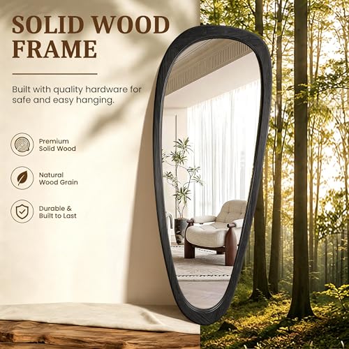 Image of Irregular Wall Mirror, 60 inchx22 inch Full Length Mirror with Wood Frame, Large Asymmetrical Wall Mirrors for Living Room Entryway, Bathroom, Mid Century Modern Decor (Black)