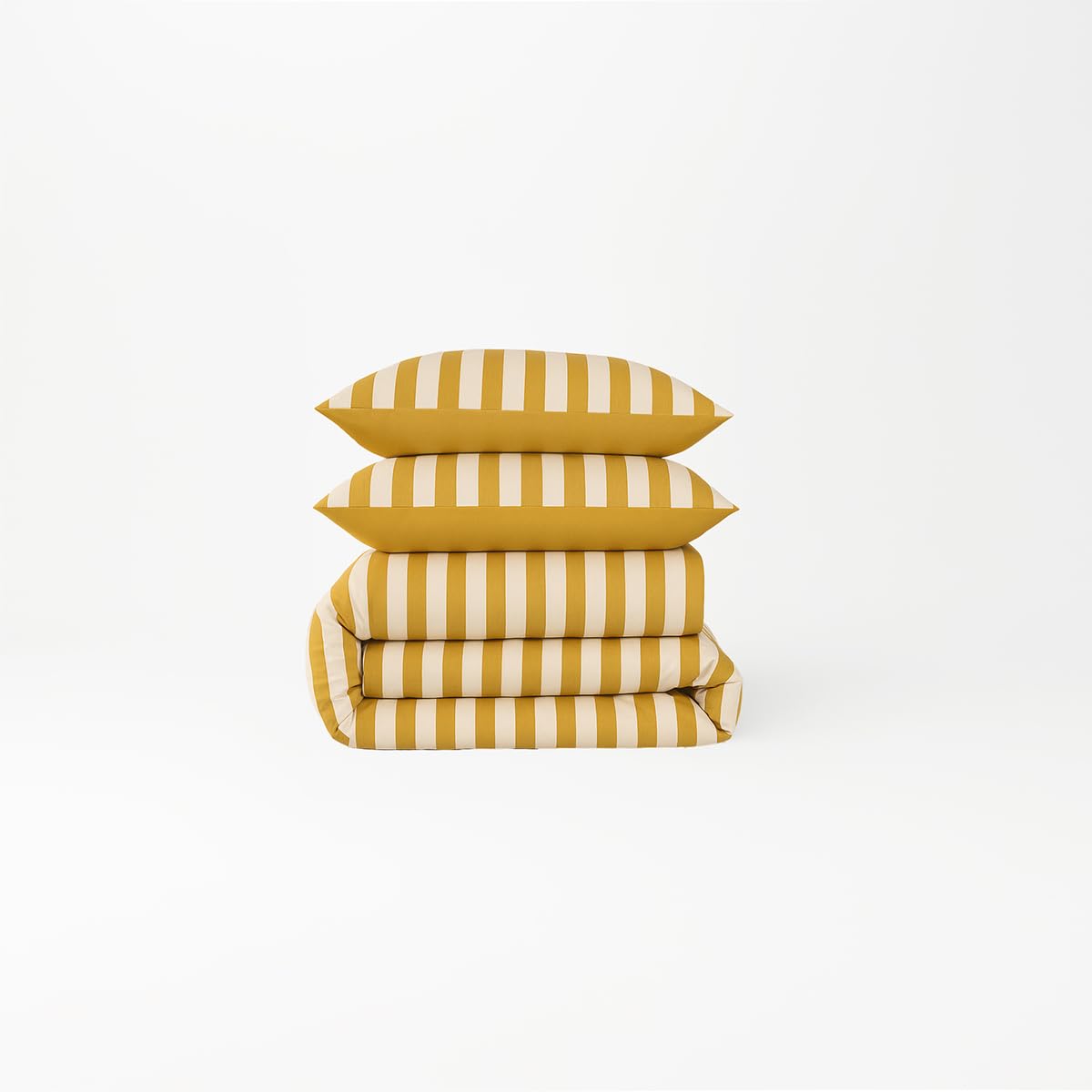 a demain - Parure de lit imprimée en Percale de Coton Bio, taies carrées, LA Large Rayure - 240 x 220 cm - Jaune Ocre - Percale de Coton Bio - 80 Fils/cm² - Entretien Facile