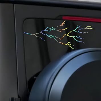 2-Pack Lightning Parttern Vinyl Sticker, 7.87"x3.15", Suitable for Car Windows, Bumper, Laptops, Motorcycle, Glass, Walls, Waterproof & Durable Exterior Accessories #2BZ476 Holographic