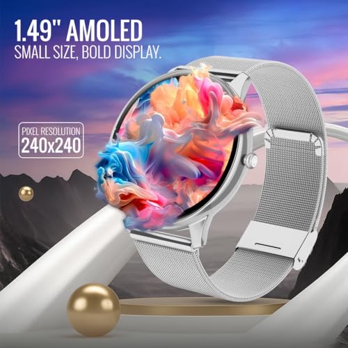 Image of GameSir Glavito Round Dial Smartwatch with 1.49 inch AMOLED Display, 100+ Sports Modes, Bluetooth Calling, Functional Crown Control, Health Tracking, 100+ Watch Faces for Men & Women (Millanese Silver)