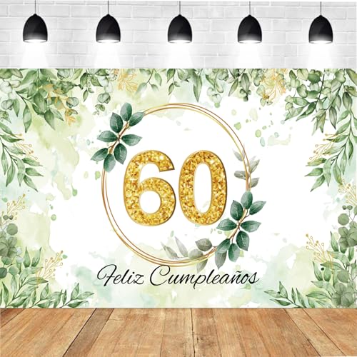 Decoração 60 anos com bandeira feliz aniversário em espanhol - Happy Birthday fundo cartaz e ornamentos kit