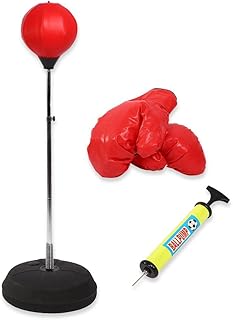 CLAUKING Zestaw piłek bokserskich, stojak bokserski z piłką bokserską rękawice bokserskie pompka ręczna dla mężczyzn i kobiet regulowana wysokość 125 cm - 140 cm / 49-55 cali
