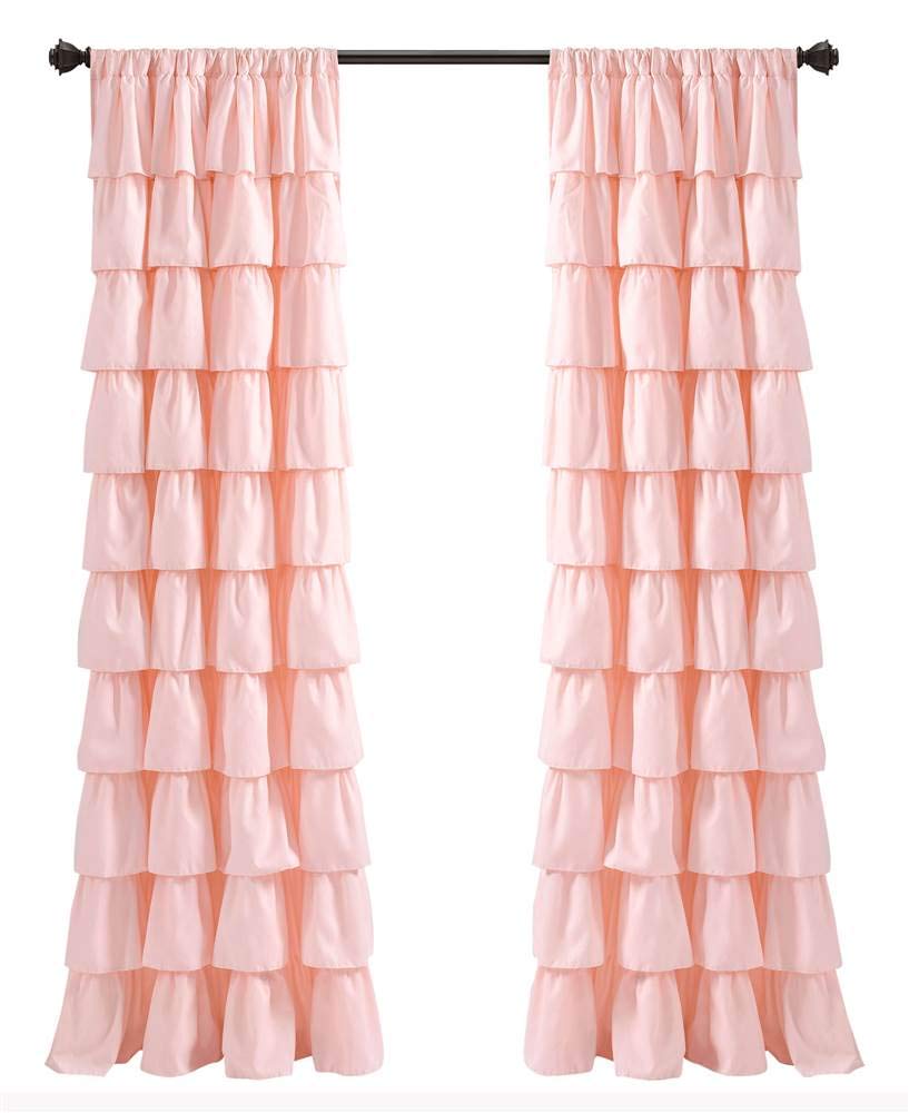 Lush Decor Blush Ruffle Window Curtain-Shabby Chic Farmhouse Style Panel for Living, Dining Room, Bedroom (Single), 84” x 50 L