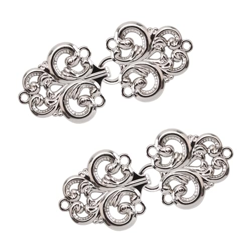 WANDIC Cloak Clasp Verschlussverschlüsse, 2 Paare Swirl Flower Cape Verschlüsse Nähen auf Haken und Augen Cardigan Clip, Silber (Nötig zu Nähen)
