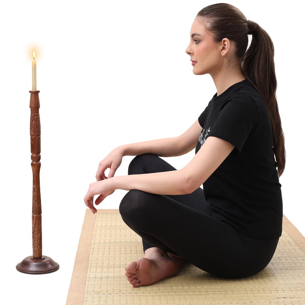 Multi-Level Trataka Meditation Candle Stand (7 inch-2 feet) - Carved Wooden, 4 Adjustable Heights- Candle Gazing - Keeps Neck & Back Straight During Mind Focusing Yogic Eye Exercise-image-25