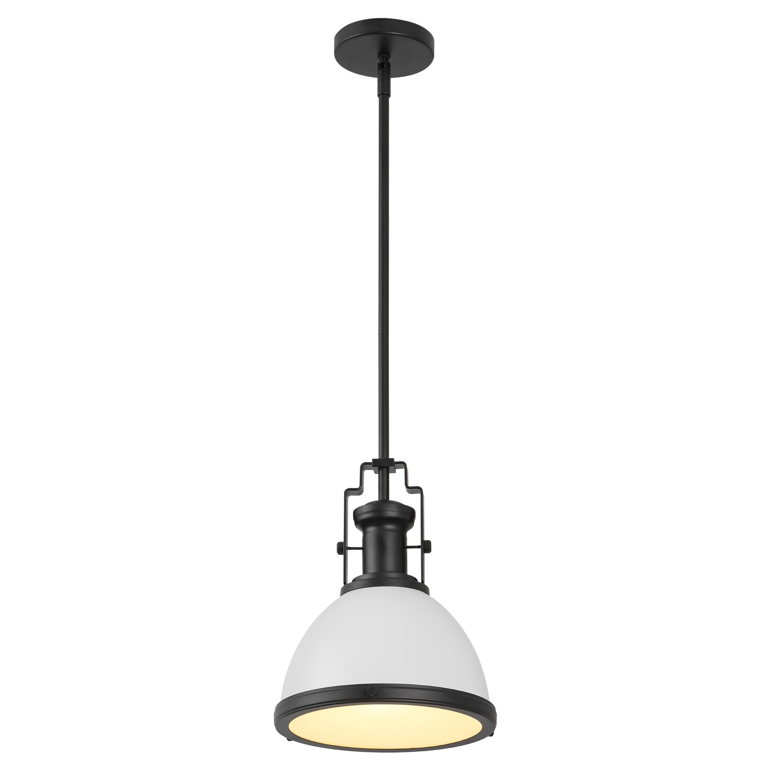 JONATHAN Y JYL9535E 10" Modern Industrial Dome Pendant Light, Farmhouse Hanging Light Fixture in White and Matte Black, Adjustable Height Metal