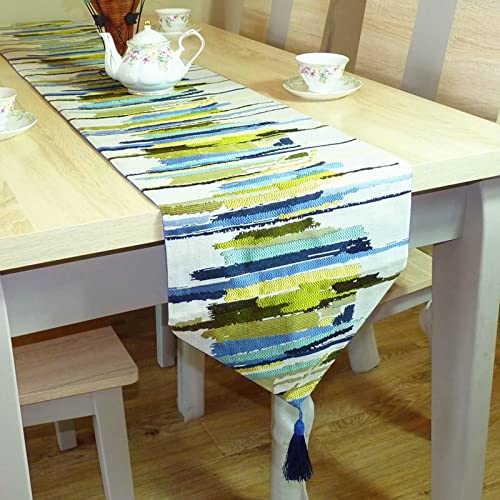 Chemin de table vert en lin et coton rayé décoration de table chic - 3