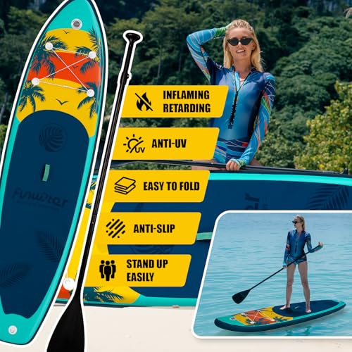 Image of FunWater 11' /10'6 inch Inflatable Stand Up Paddle Board with Premium SUP Paddleboard Accessories, Wide Stable Anti-Slip EVA Deck,Paddle Boards for Adults & Youth of All Skill Levels