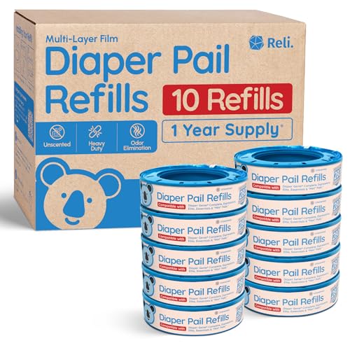 Image of Reli. Diaper Pail Refill Bags, Compatible with Genie Complete, Expressions (10 Pack) Pail Refills Unscented | Odor Blocking, Strong, Easy Replacement | Holds up to 2,800 Newborn Diapers