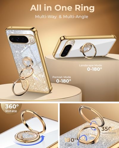 Coque Google Pixel 10 scintillante avec support double anneau robuste - 3